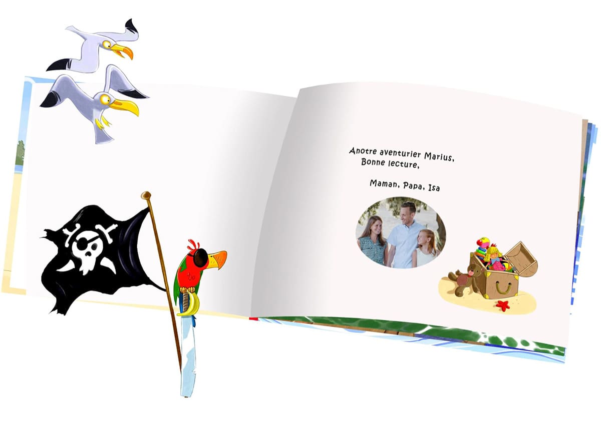 la dédice de votre livre personnalisé "Les 3 pirates" avec photo.